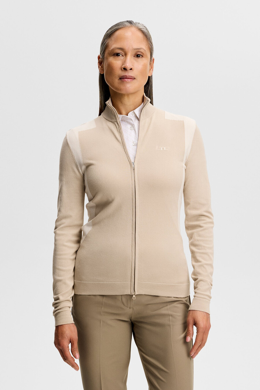 maglione con cerniera in maglia bianca